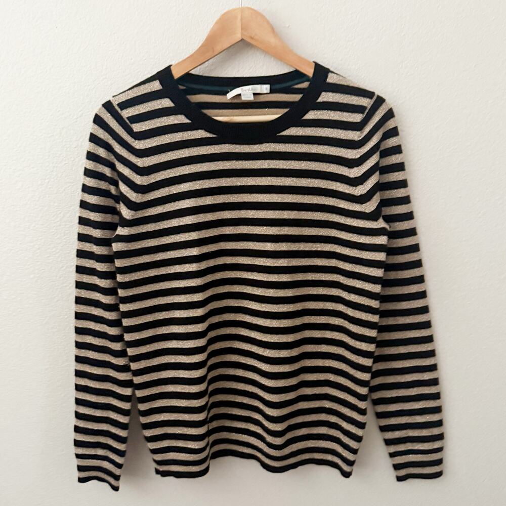 BODEN | Gold Black Stripe Knit Sweater Long Sleeve Crew Neck Metallic | Medium